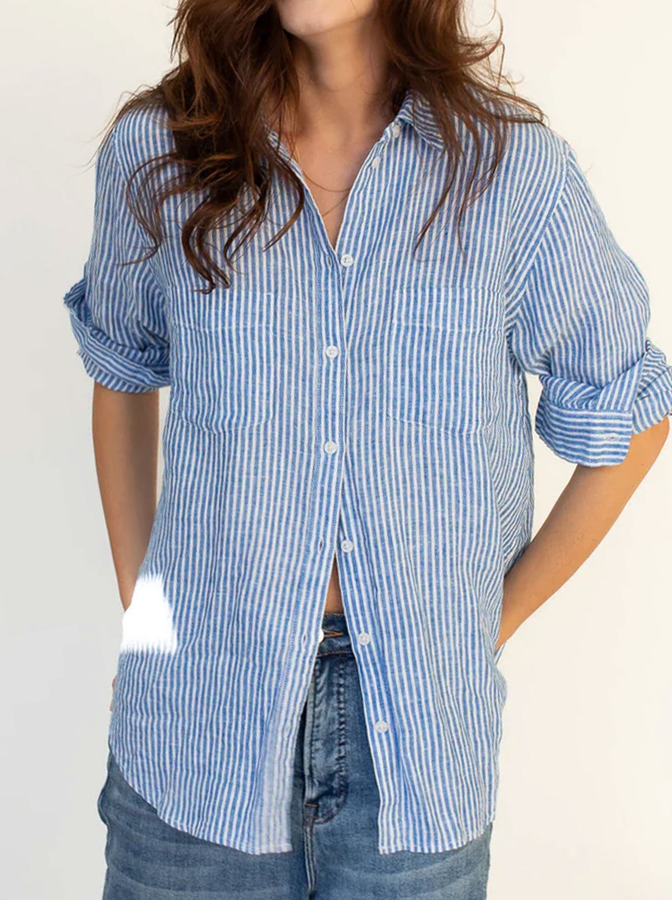 HUT STRIPE LINEN BOYFRIEND SHIRT