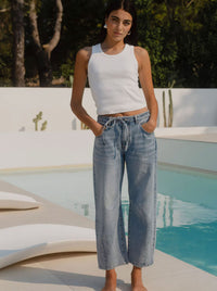 STORIES BE TOLD CAMPUS TIE WAIST BARREL JEAN