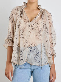 AMONG THE BRAVE ODYSSEY LEOPARD SHIRRED TOP