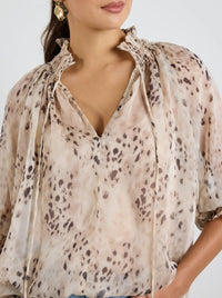 AMONG THE BRAVE ODYSSEY LEOPARD SHIRRED TOP