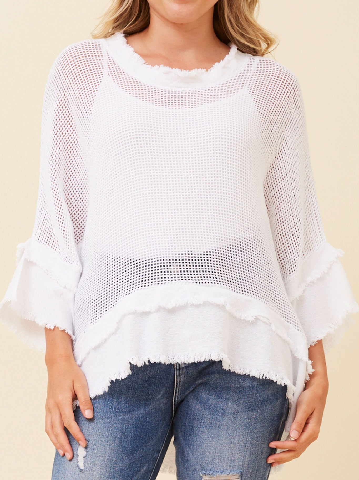 BOTTEGA MODA 3/4 MESH TOP