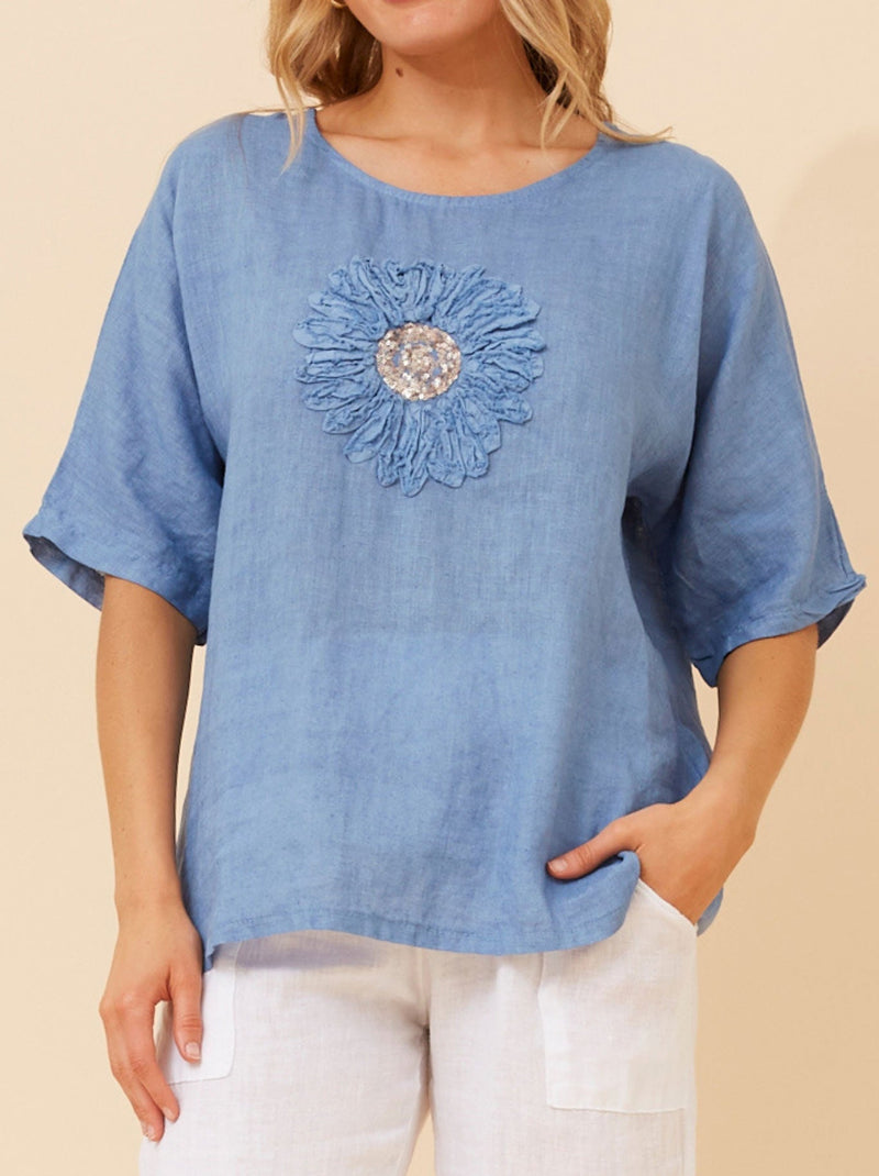 BOTTEGA MODA FLORAL LINEN PATCHWORK TOP