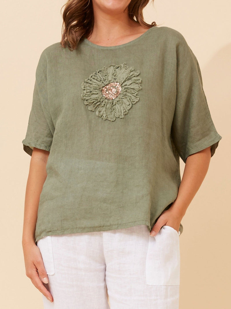 BOTTEGA MODA FLORAL LINEN PATCHWORK TOP