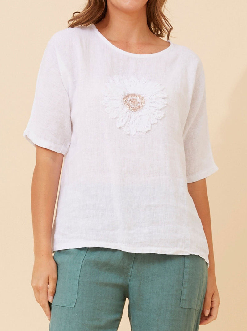 BOTTEGA MODA FLORAL LINEN PATCHWORK TOP