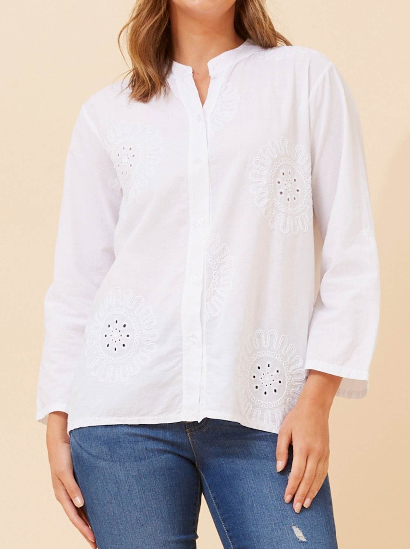 BOTTEGA MODA EMBROIDERED SHIRT WITH ROLL UP SLEEVE