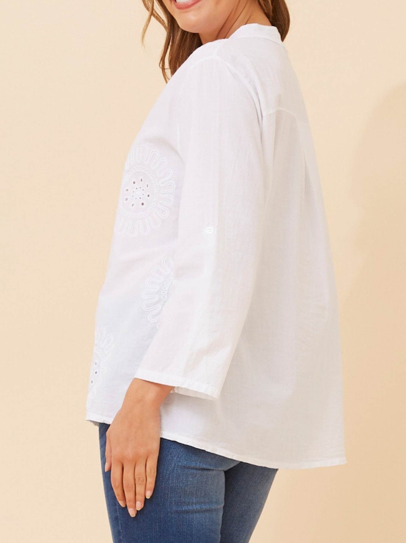 BOTTEGA MODA EMBROIDERED SHIRT WITH ROLL UP SLEEVE