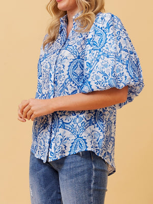 CAROLINE K MORGAN PUFF SLEEVE BLOUSE
