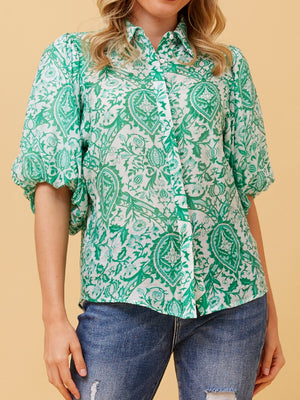 CAROLINE K MORGAN PUFF SLEEVE BLOUSE