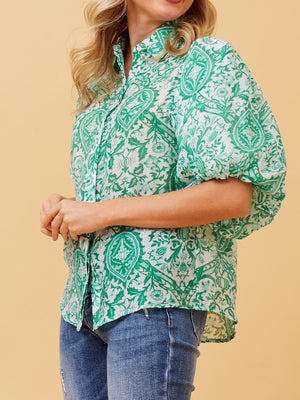 CAROLINE K MORGAN PUFF SLEEVE BLOUSE