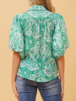 CAROLINE K MORGAN PUFF SLEEVE BLOUSE