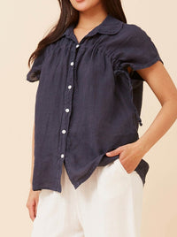 BOTTEGA MODA LINEN SHIRT WITH SHIRRING DETAIL