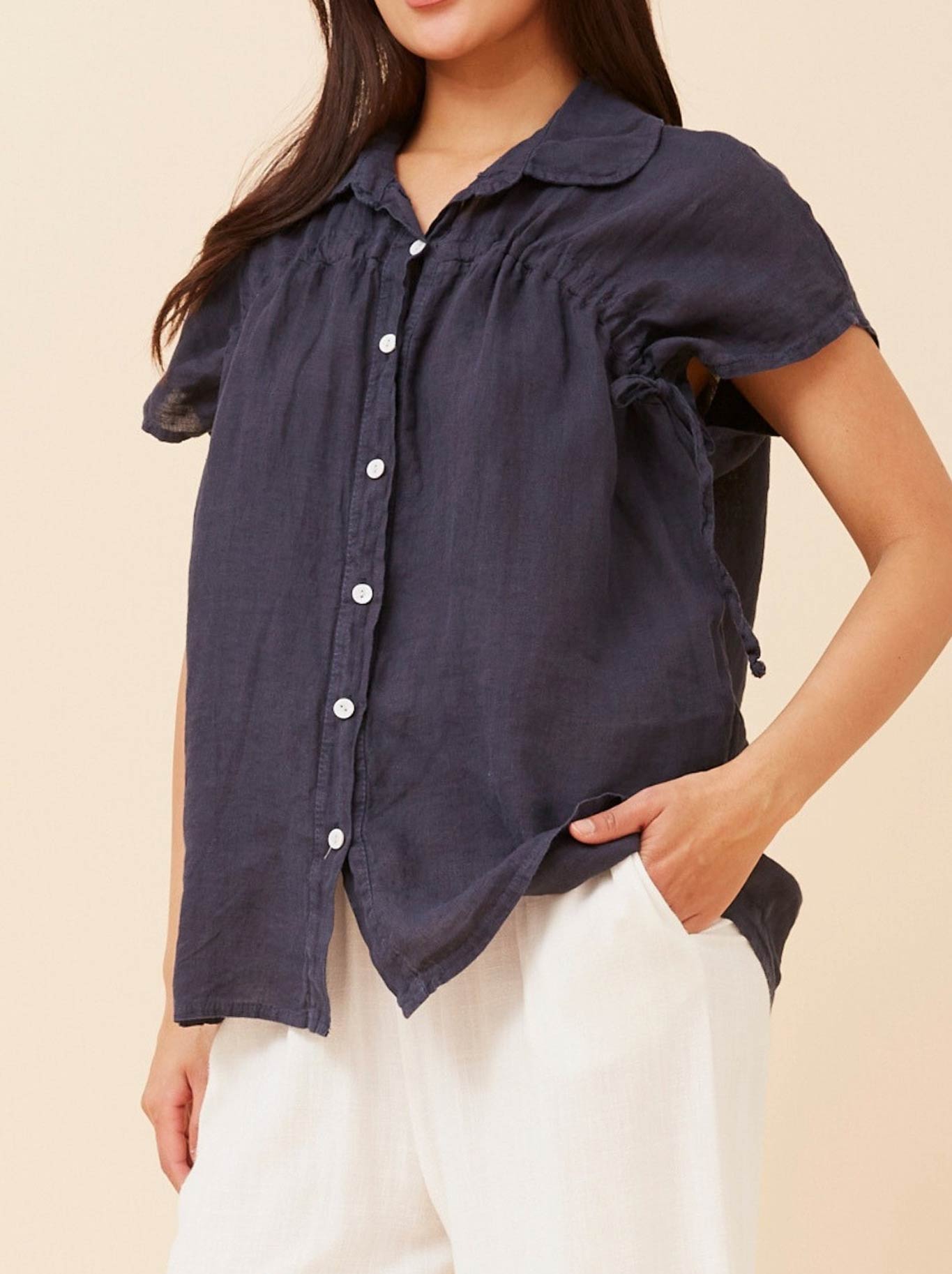 BOTTEGA MODA LINEN SHIRT WITH SHIRRING DETAIL