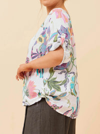 BOTTEGA MODA FLORAL TOP WITH 3/4 ROLL SLEEVE