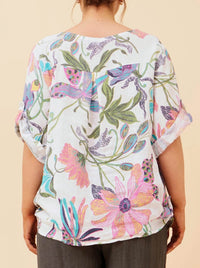 BOTTEGA MODA FLORAL TOP WITH 3/4 ROLL SLEEVE