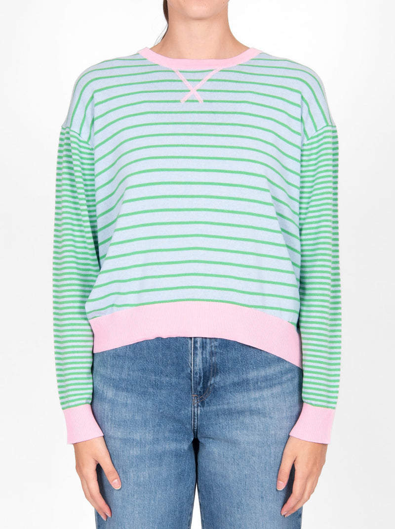 BRIDGE & LORD CURVED HEM STRIPED PULLOVER