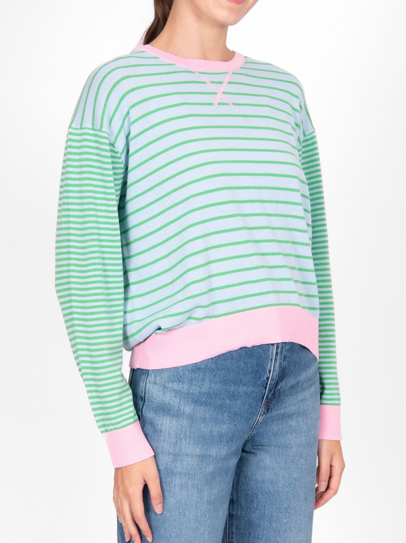 BRIDGE & LORD CURVED HEM STRIPED PULLOVER