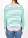 BRIDGE & LORD CURVED HEM STRIPED PULLOVER
