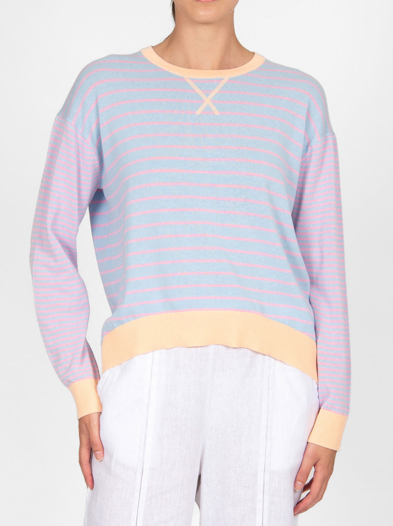 BRIDGE & LORD CURVED HEM STRIPED PULLOVER