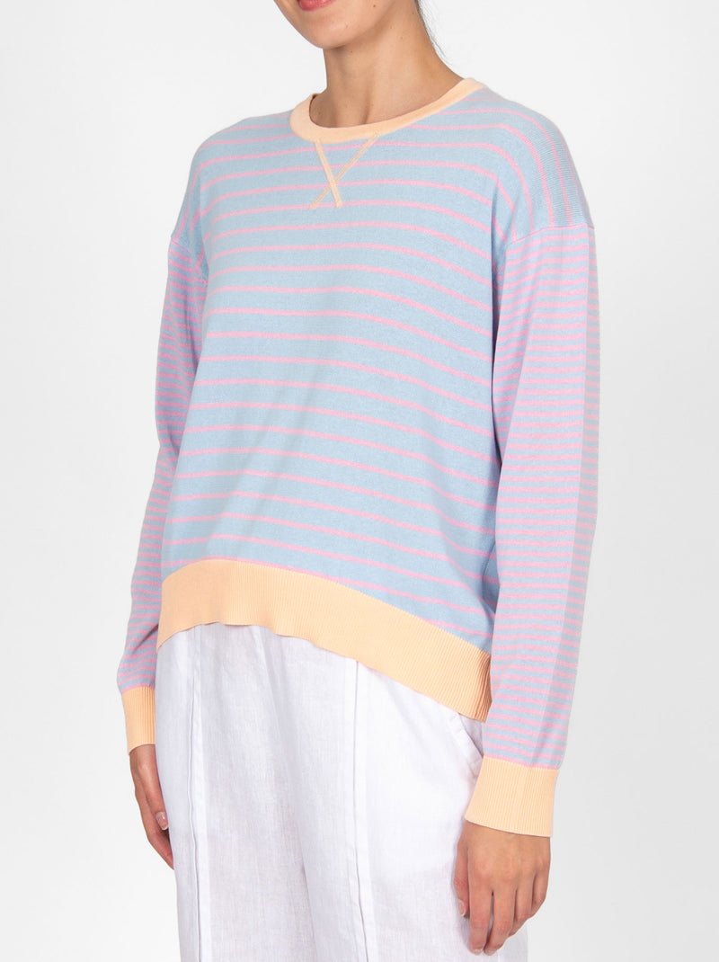 BRIDGE & LORD CURVED HEM STRIPED PULLOVER
