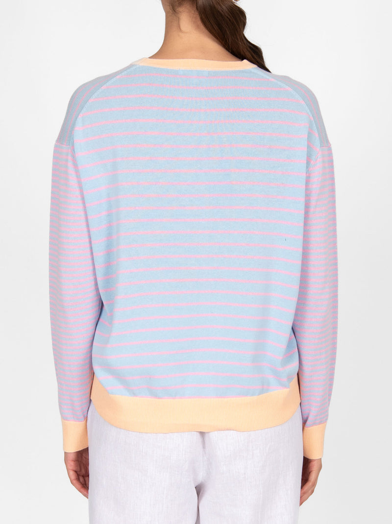 BRIDGE & LORD CURVED HEM STRIPED PULLOVER