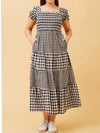 CAROLINE K MORGAN GINGHAM TIERED MAXI DRESS