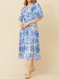 CAROLINE K MORGAN PRINTED MIDI DRESS