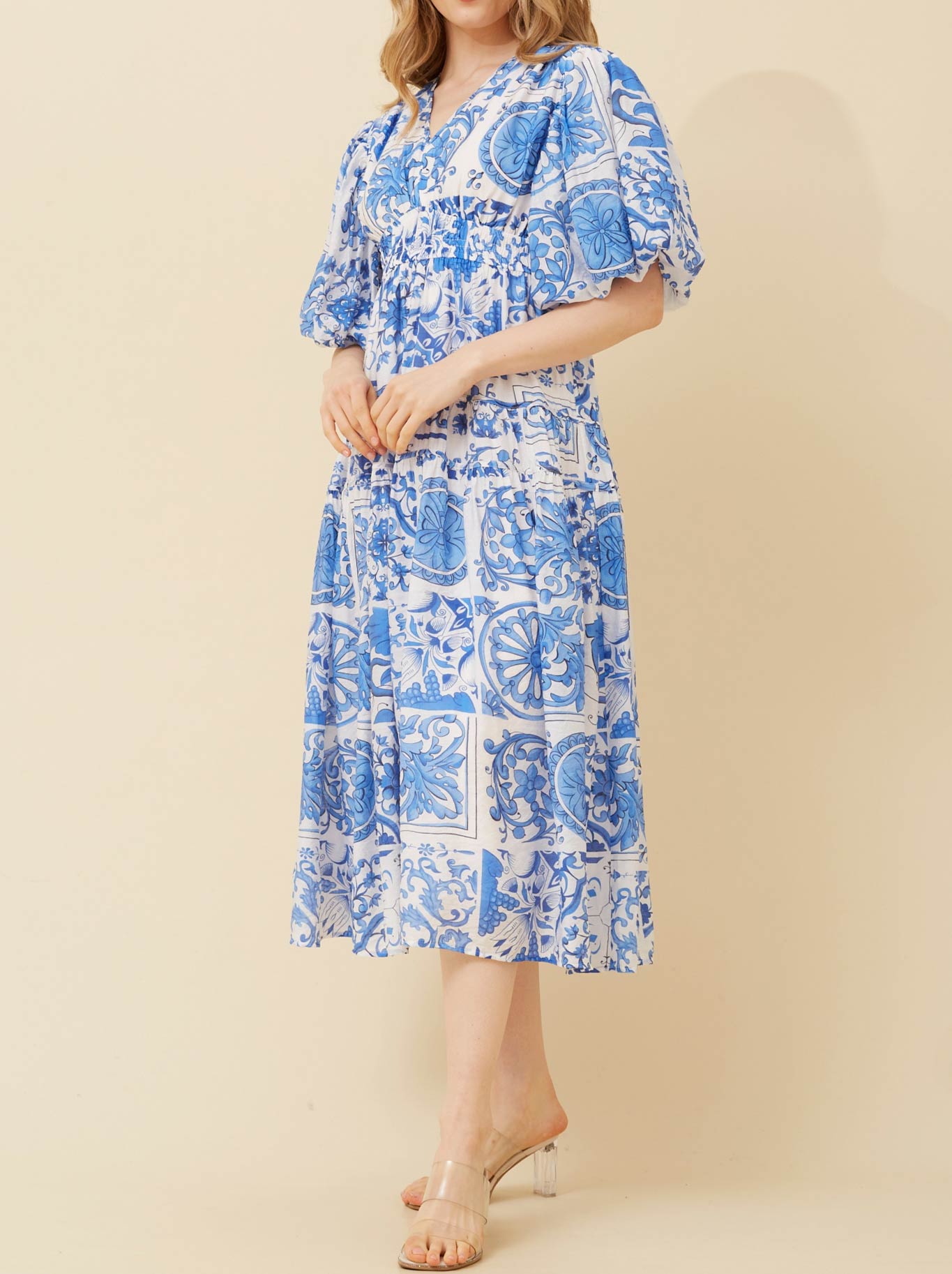CAROLINE K MORGAN PRINTED MIDI DRESS