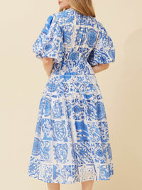 CAROLINE K MORGAN PRINTED MIDI DRESS
