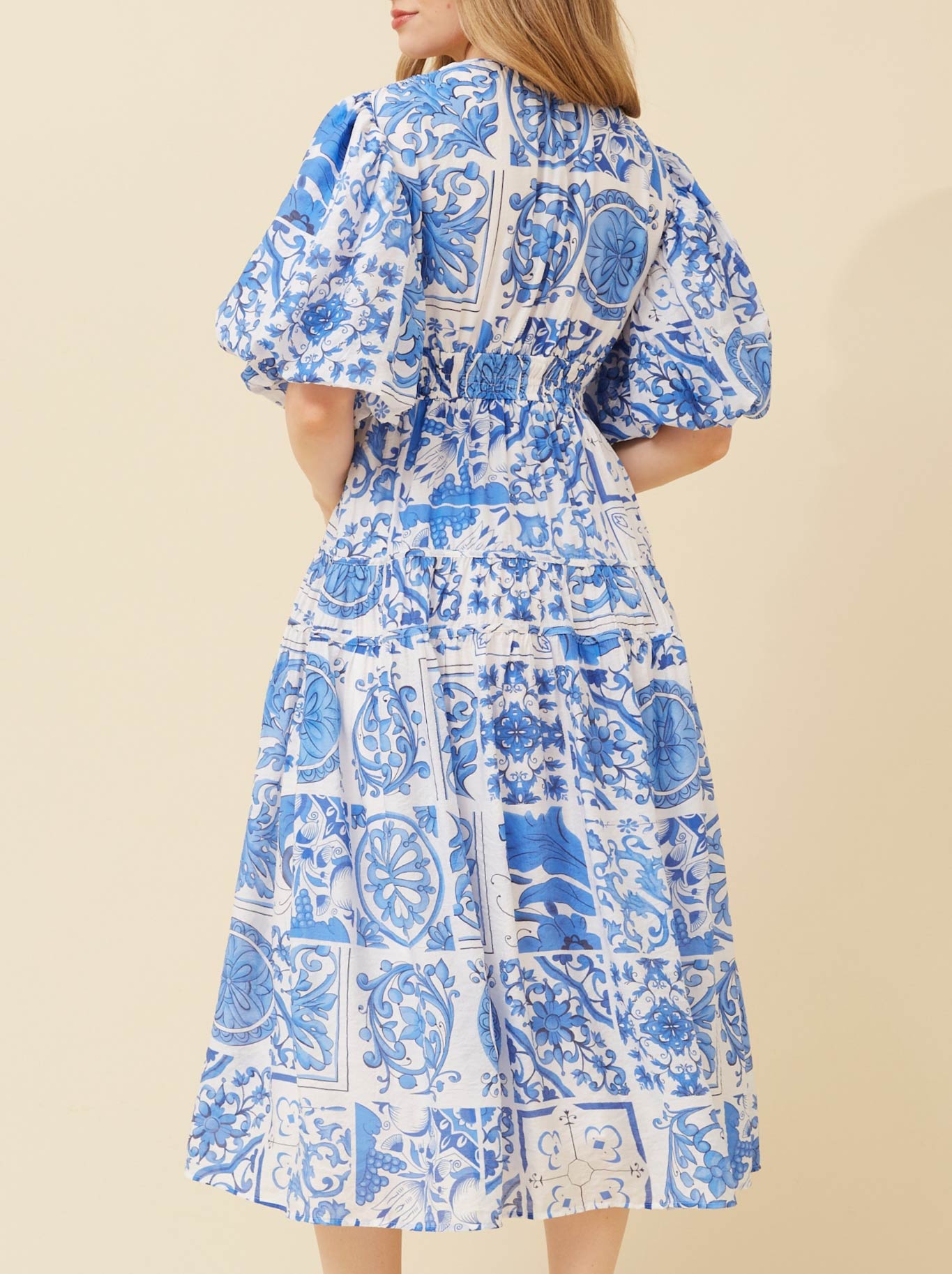 CAROLINE K MORGAN PRINTED MIDI DRESS