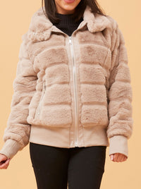 CAROLINE K MORGAN FAUX FUR BOMBER JACKET