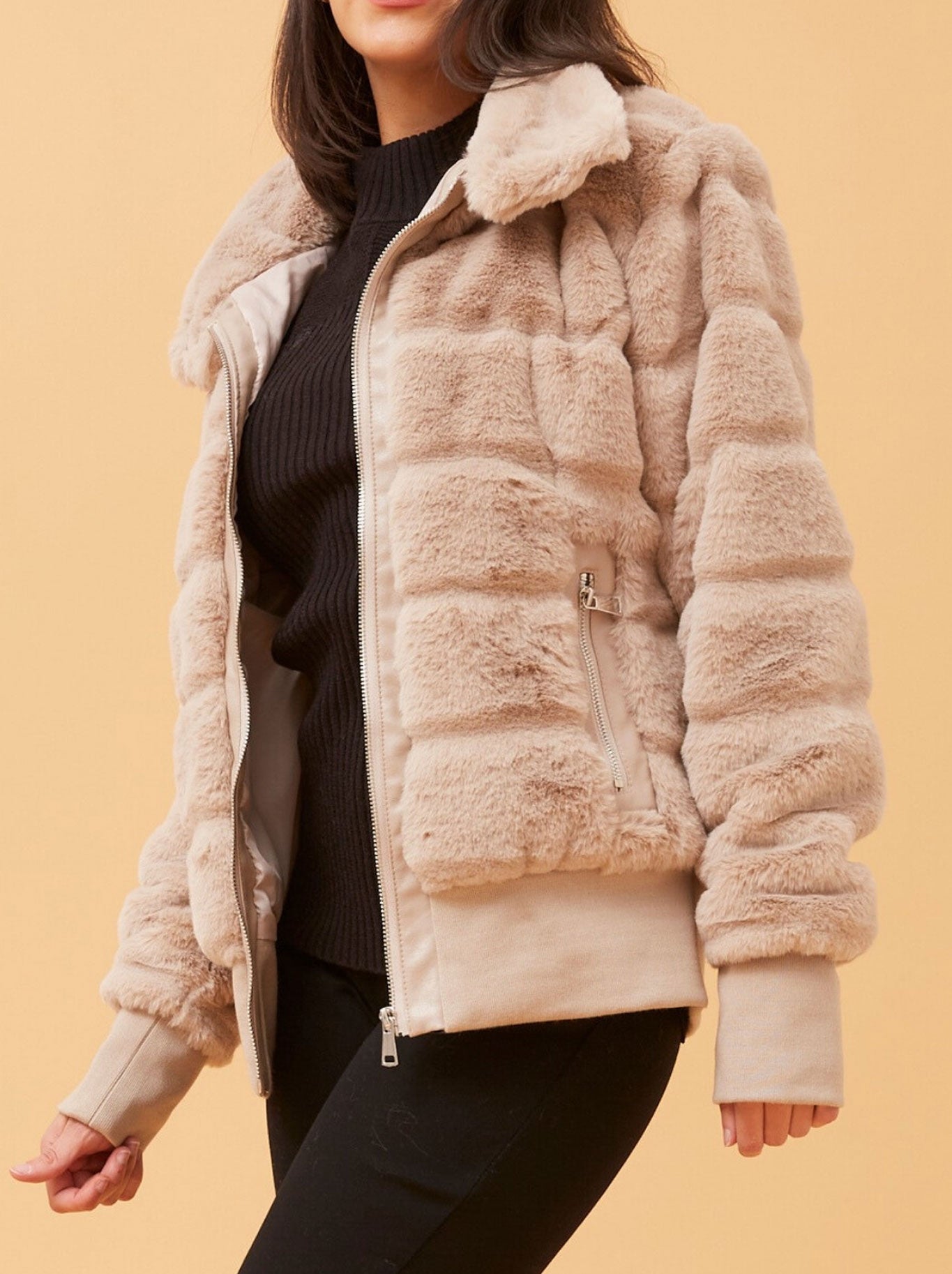 CAROLINE K MORGAN FAUX FUR BOMBER JACKET