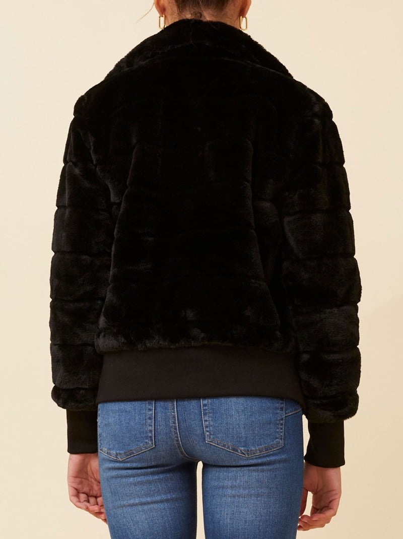 CAROLINE K MORGAN FAUX FUR BOMBER JACKET
