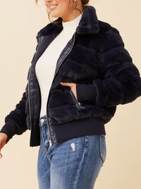 CAROLINE K MORGAN FAUX FUR BOMBER JACKET