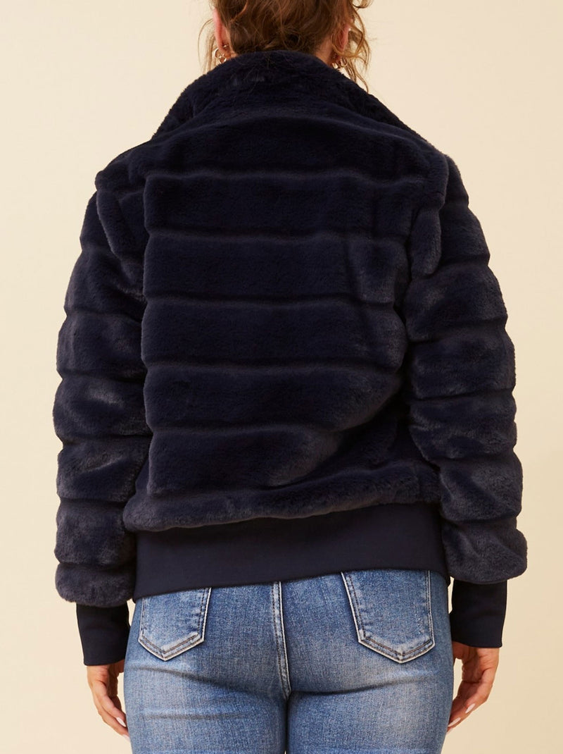 CAROLINE K MORGAN FAUX FUR BOMBER JACKET