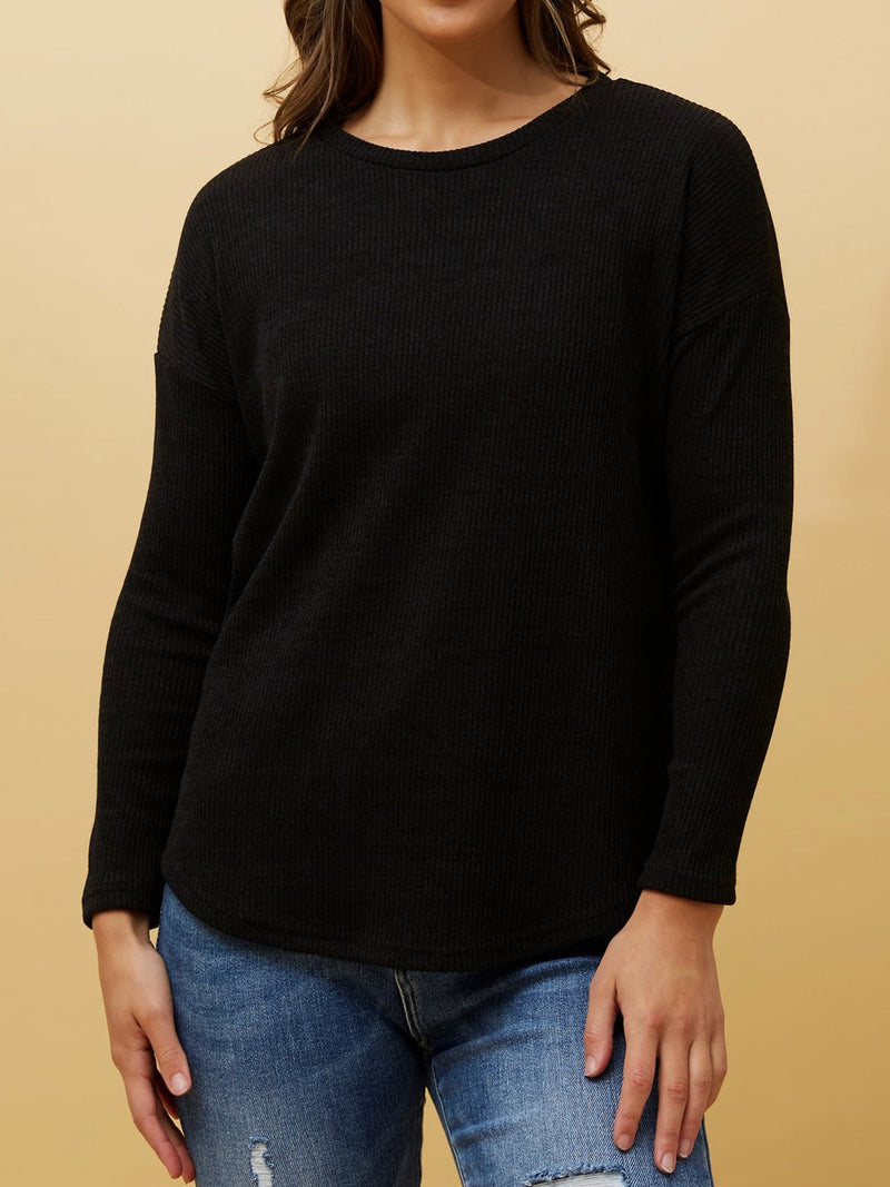 CAROLINE K MORGAN LONG SLEEVE RIBBED TOP
