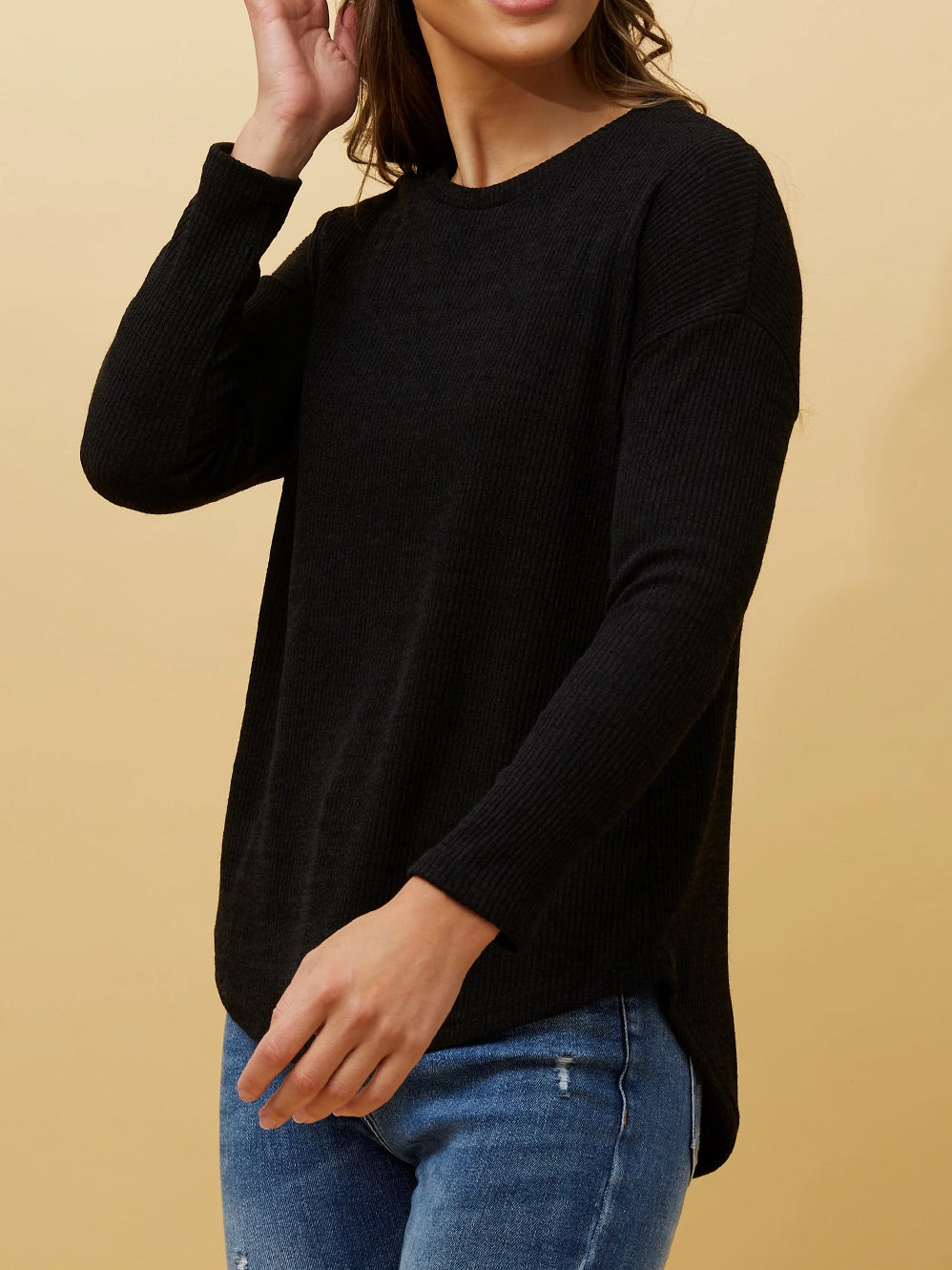 CAROLINE K MORGAN LONG SLEEVE RIBBED TOP