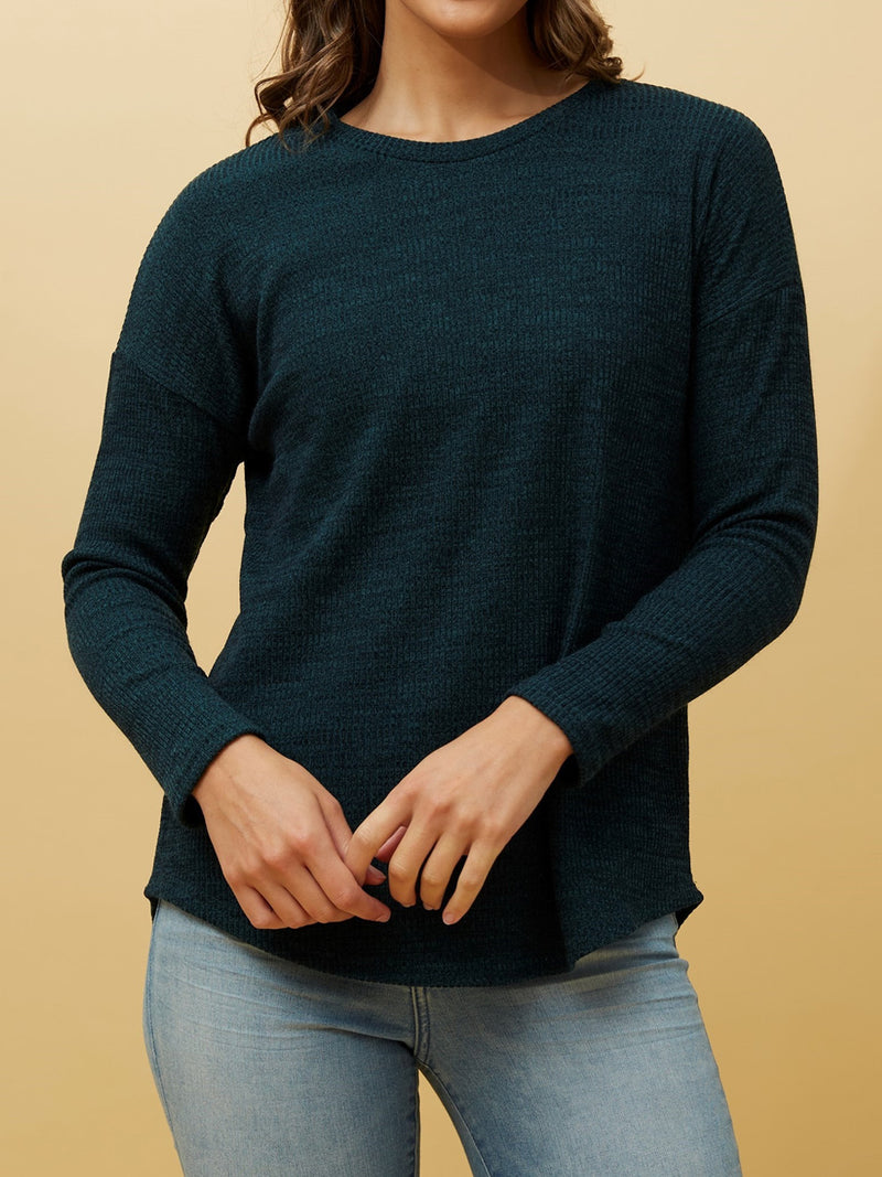 CAROLINE K MORGAN LONG SLEEVE RIBBED TOP