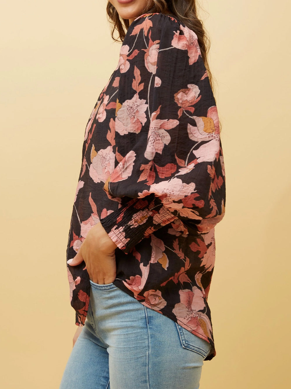 CAROLINE K MORGAN FLORAL BALLOON SLEEVE BLOUSE