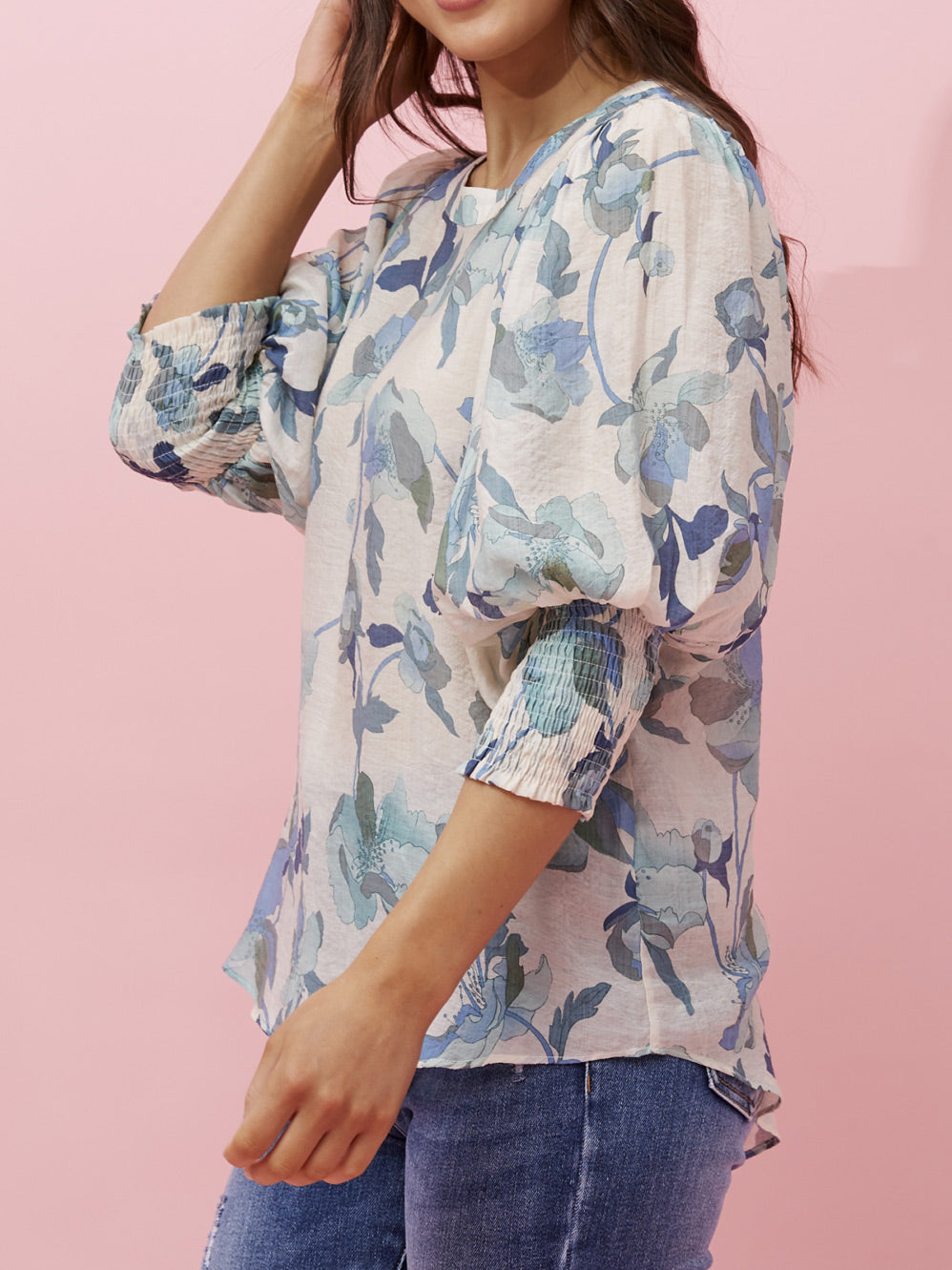 CAROLINE K MORGAN FLORAL BALLOON SLEEVE BLOUSE
