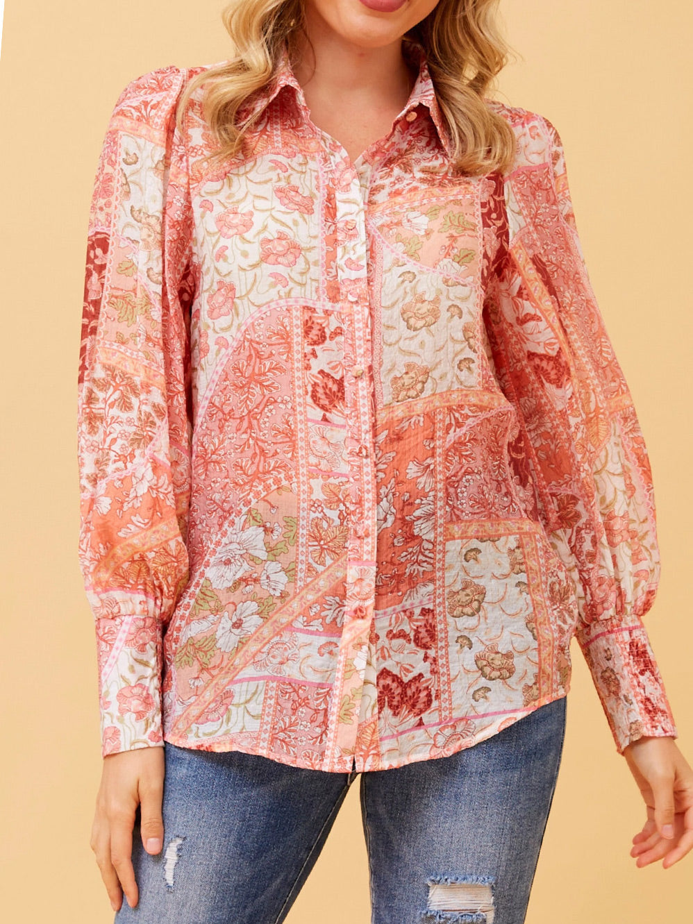 CAROLINE K MORGAN BOHO PATCHWORK SHIRT