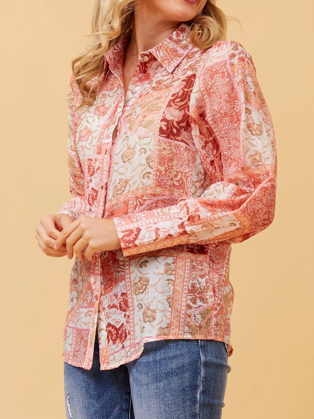 CAROLINE K MORGAN BOHO PATCHWORK SHIRT
