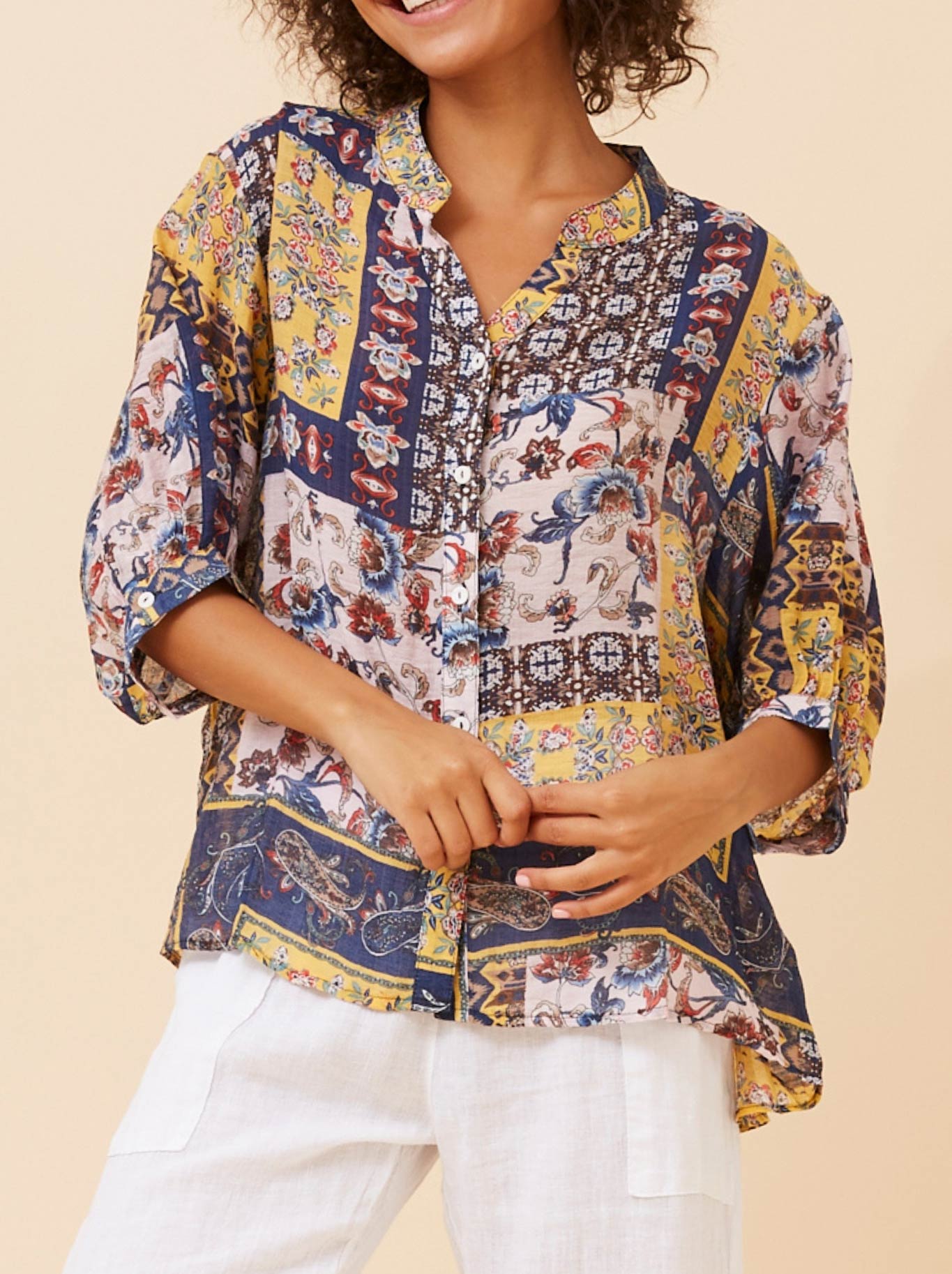 CAROLINE K MORGAN FLORAL SHIRT WITH BACK BUTTONS
