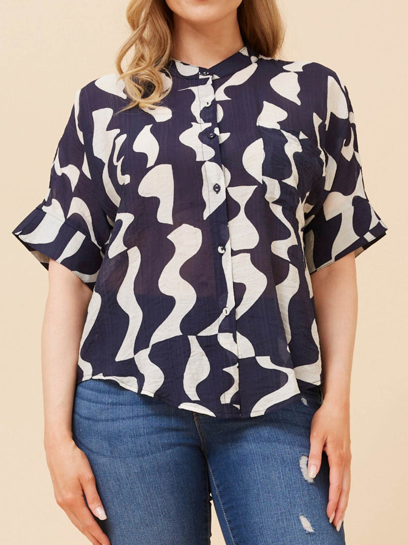 CAROLINE K MORGAN ABSTRACT PRINTED BLOUSE
