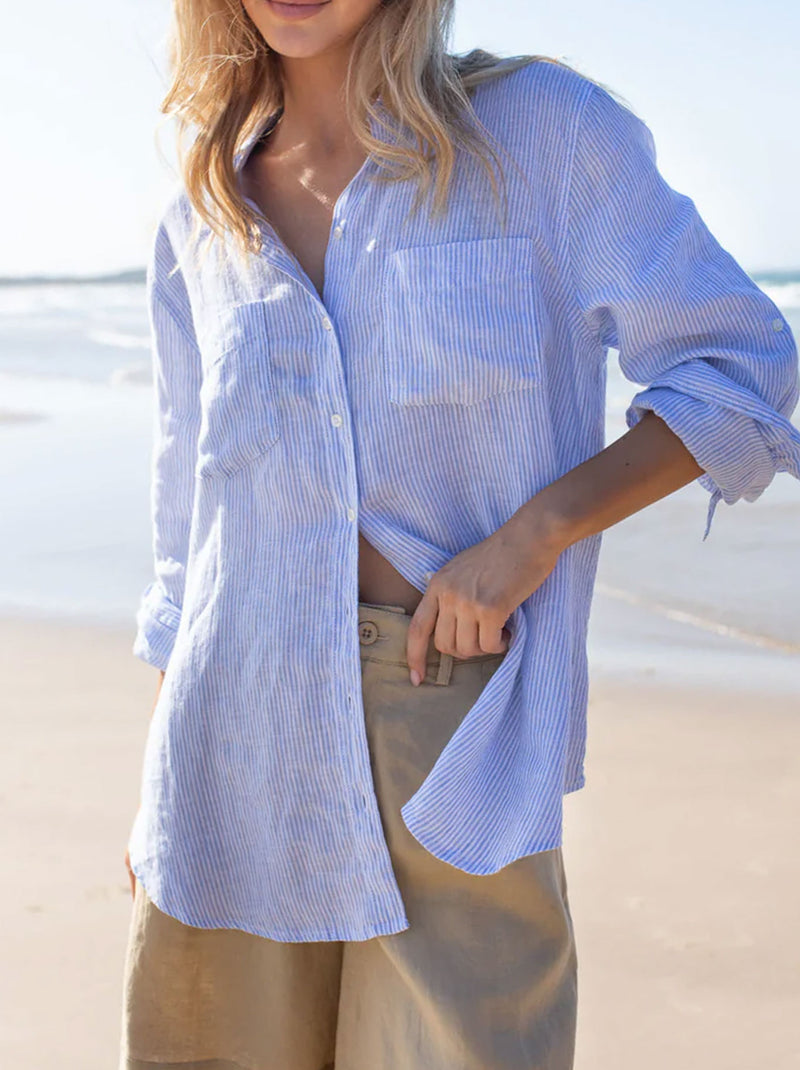 HUT STRIPE LINEN BOYFRIEND SHIRT