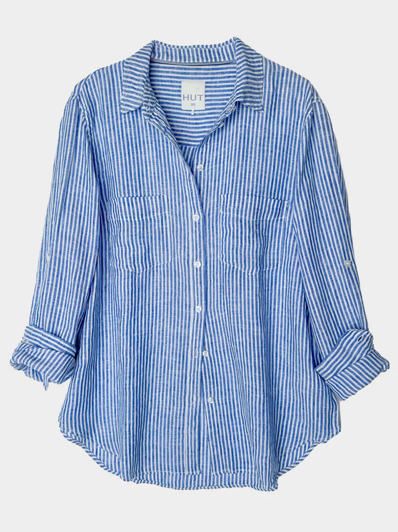 HUT STRIPE LINEN BOYFRIEND SHIRT