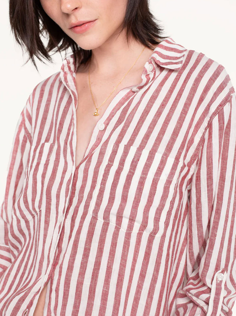 HUT STRIPE LINEN BOYFRIEND SHIRT