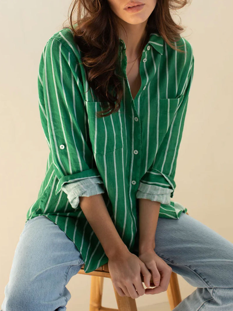 HUT STRIPE LINEN BOYFRIEND SHIRT