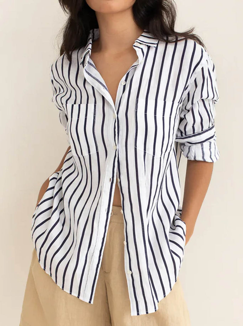 HUT STRIPE LINEN BOYFRIEND SHIRT