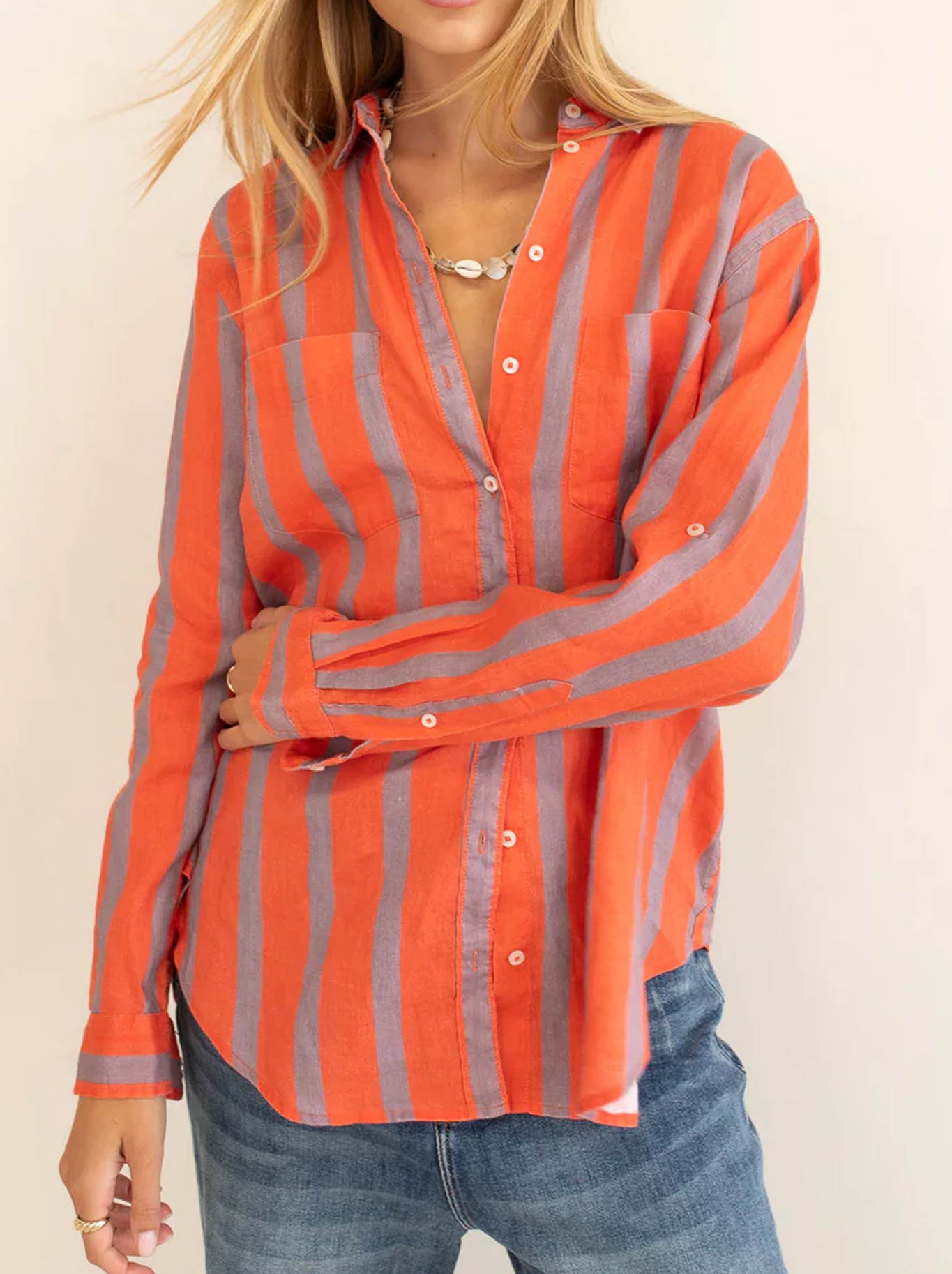 HUT STRIPE LINEN BOYFRIEND SHIRT