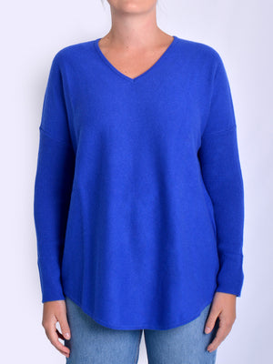 JAMES MELBOURNE CASHMERE CURVED HEM V NECK